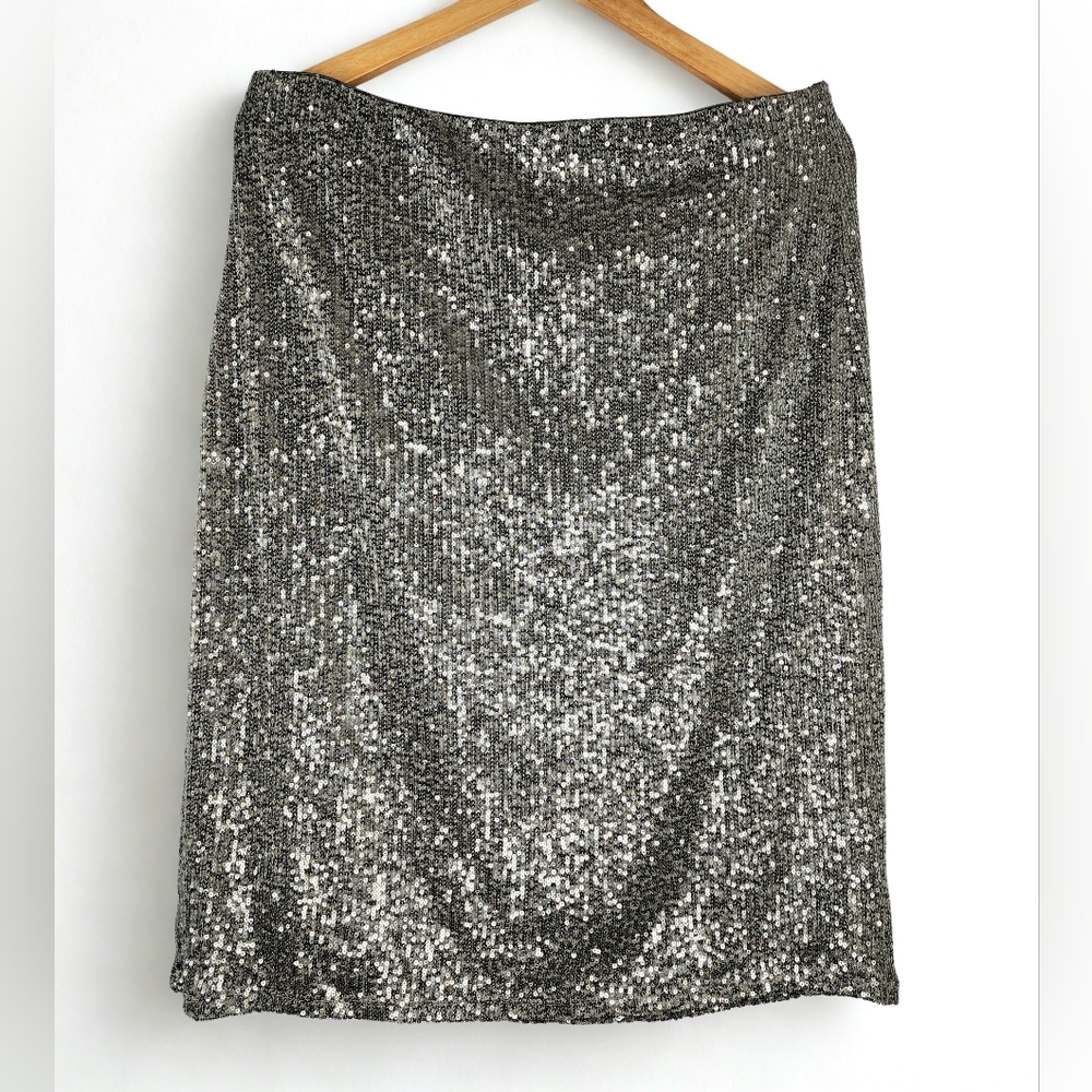 Adrianna Papell Silver Sequin Pencil Skirt Women’s Size Large Holiday Party Glam - Picture 2 of 6